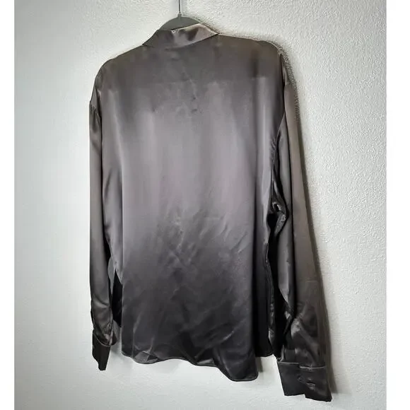 Christian Dior 100% Silk Taupe Brown Multi-Tonal Shimmer Button Blouse 14 - Picture 6 of 13